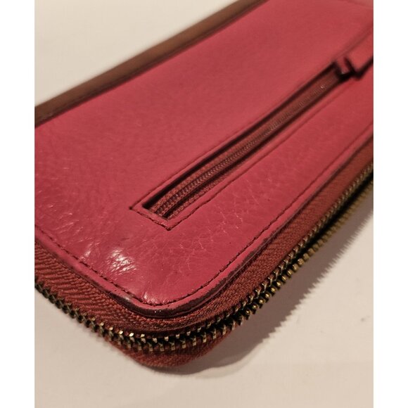 Fossil Wallet Pink Leather Medium zipper pocket - Picture 6 of 10